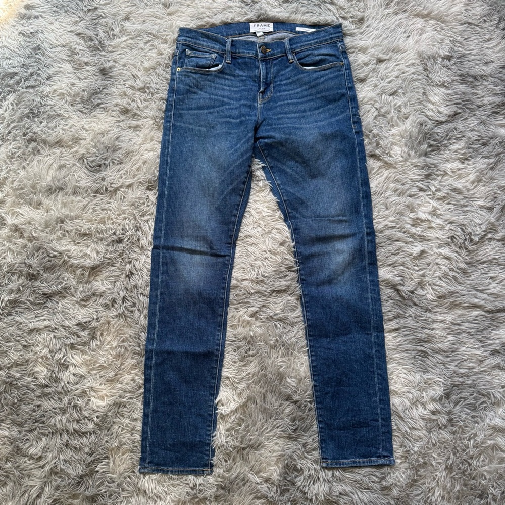 Frame Denim Garçon Slim Skinny Boyfriend Ankle Jeans Mid Rise 26 Amoroso Wash